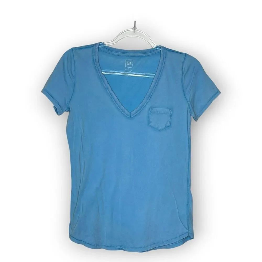 Gap GAP Sky Blue Vintage Wash V-neck Tee Short Sleeve Shirt Top Women’s Size XS